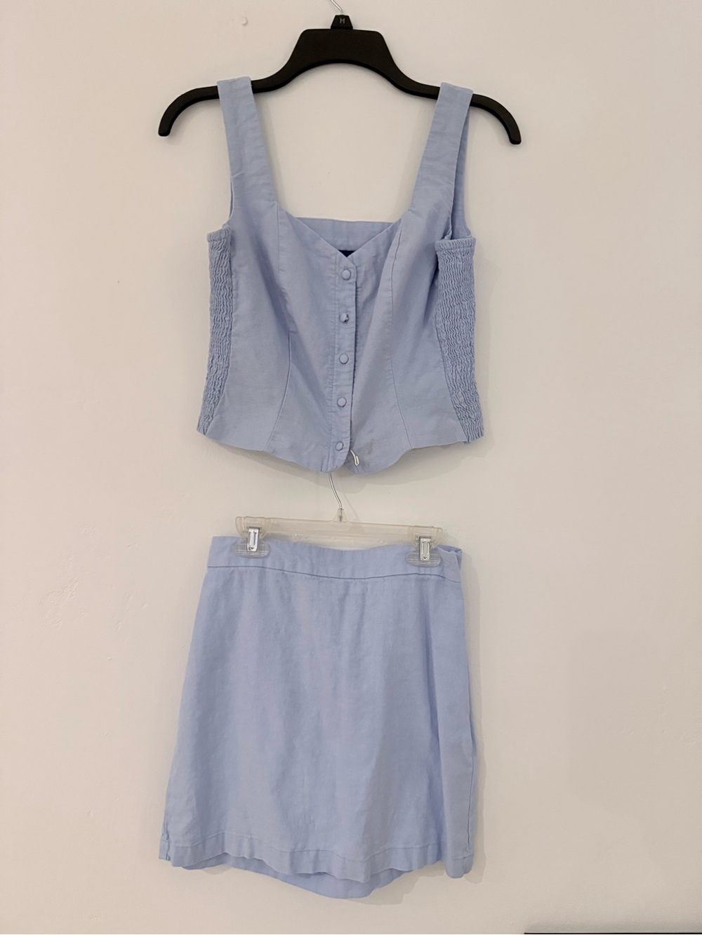 Light Blue Linen Blend Skirt Set